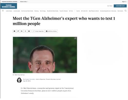 Phoenix Biz Journals Meet the TGen Alzheimer’s expert who wants to test 1 million people Phoenix Biz Journals Meet the TGen Alzheimer’s expert who wants to test 1 million people
