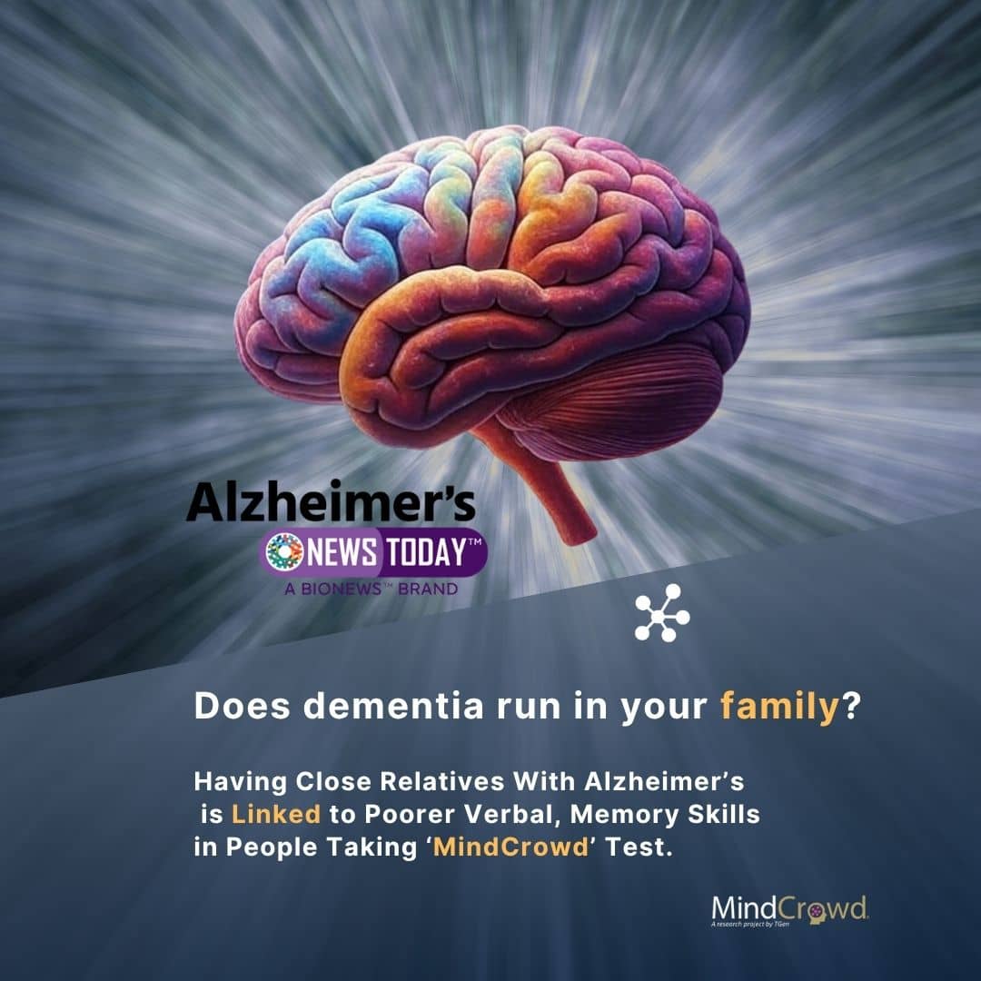 Alzheimer’s News Today features MindCrowd research paper in "Does dementia run in your family?"